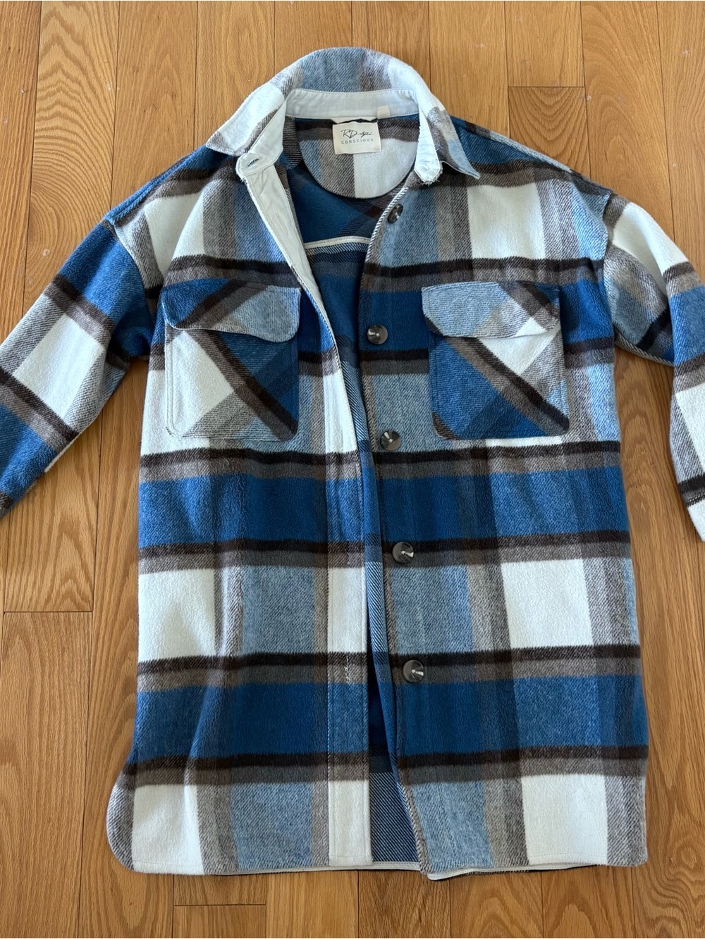 Blue & White Plaid Button-Up jacket , oversized fit